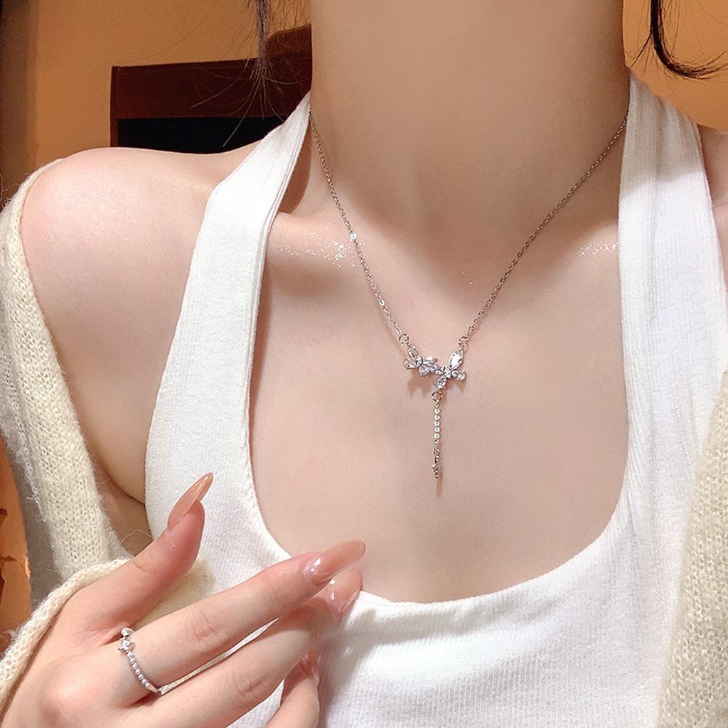 Fashion Jewelry Necklace Cubic Zirconia Sparkling Cubic Zirconia Necklace Butterfly Pendant Necklace Color-Retaining For Parties