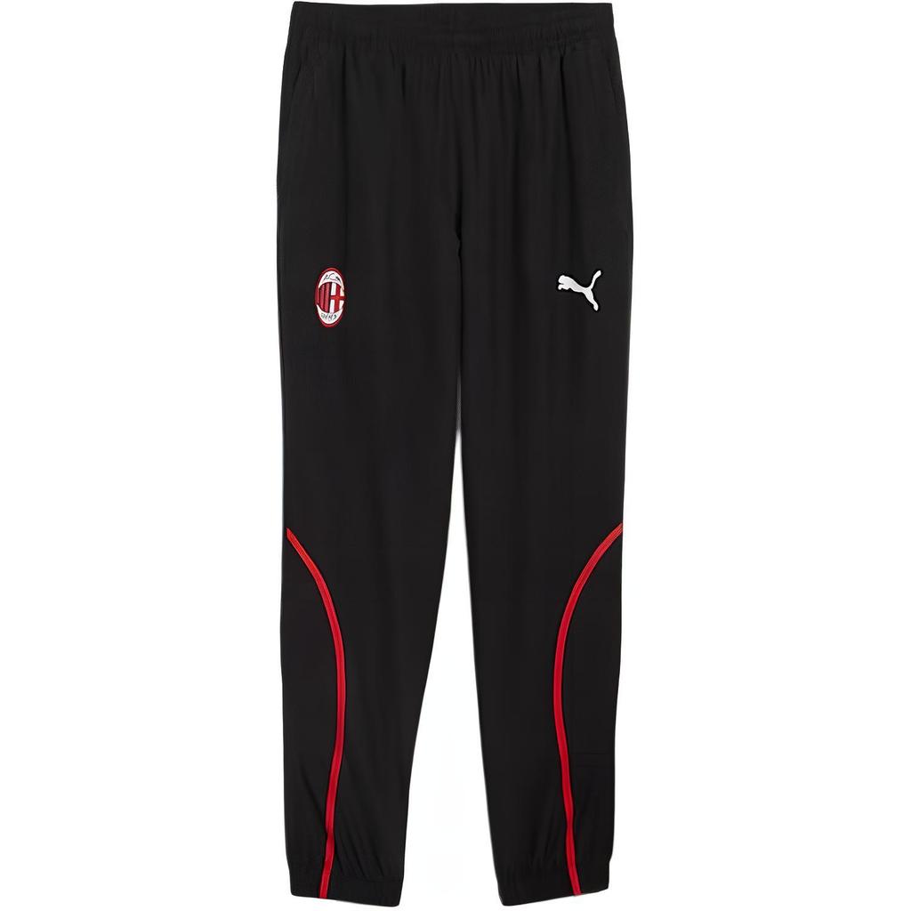 Puma AC Milan SS24 Retro Sports Brand Logo Color Block Quick-Dry Mid-Rise Casual Pants Men Pants Black Red 777717-04