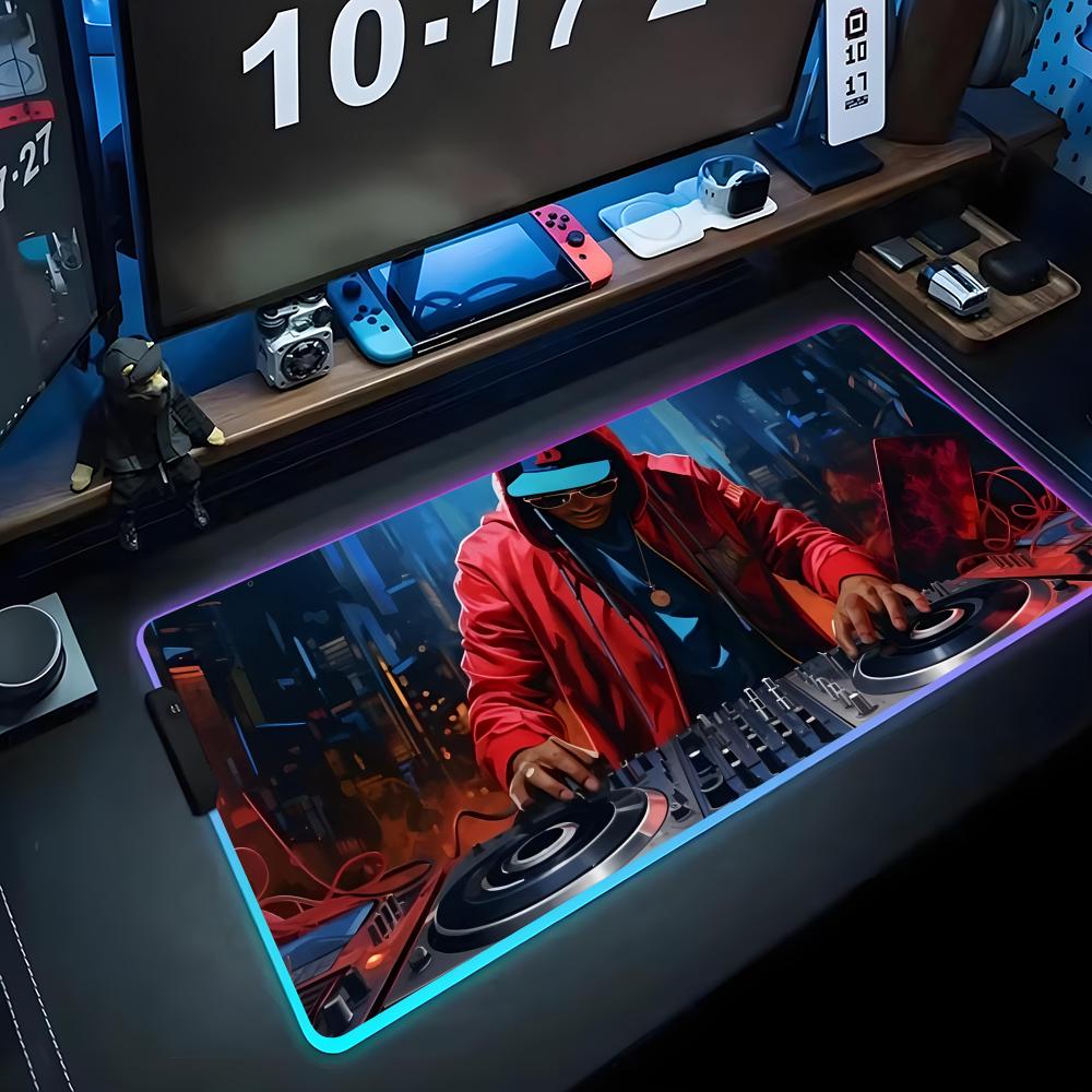 

music dj Mouse Pad RGB Gaming Mousepad Big LED Pad PC Desk Mat Luminous Mouse Pad Large Keyboard Mats Table Rug With Backlit RGB600x300x3mm