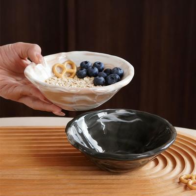 1Pc Handmade Imitation Marble Texture Ceramic Bowl Lightweight Salad Bowl, Yogurt Bowl with Irregular Lace Design, Dessert Bowl