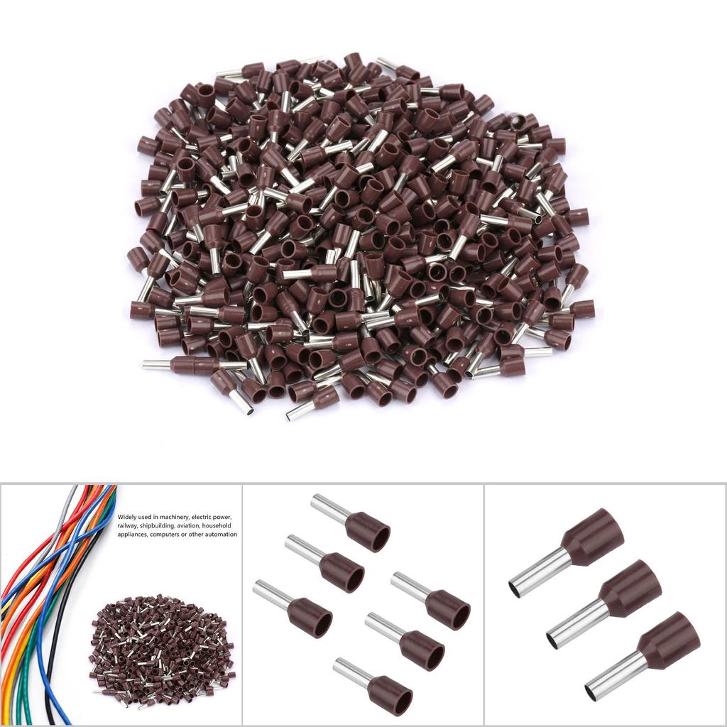 500pcs Set E2508 Cold Pressed Terminal Tubes Insulated Terminals Cable Connector(brown)