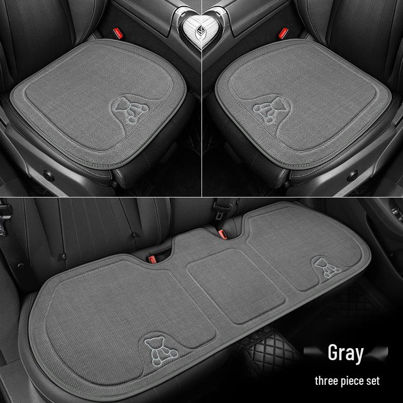 Cartoon Bear Jacquard Linen Car Seat Cushion - Breathable, Universal Fit