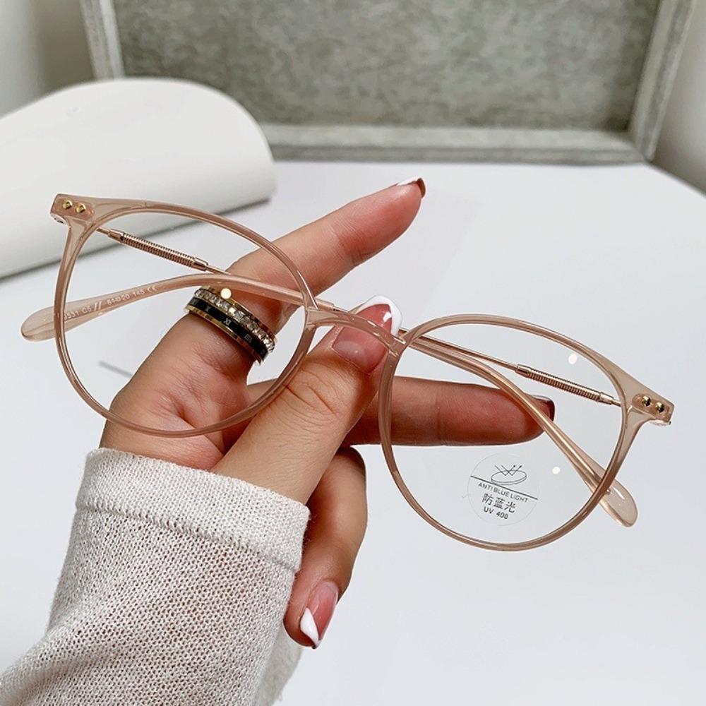 Anti-Blue Light Glasses Ultra-Light Blush Cold Brown Korean Anti Radiation Round Metal Frame Eyewear