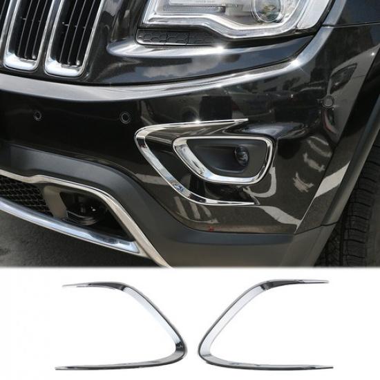 2pcs Car Front Fog Light Trim Lamp Bezel for Jeep Grand Cherokee 2014-16 Chrome