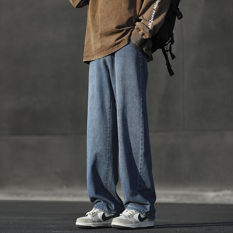 Hongkong-Stil Distressed High Street Straight Jeans Herren Locker Lässig Koreanischer Stil Trendig Lässig Weitbeinige Hose