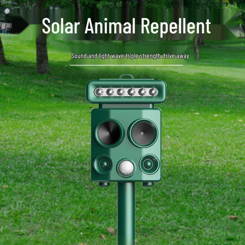 Solární ultrazvukový odpuzovač zvířat a ptáků s blikajícími světly - Účinný proti divokým prasatům a škůdcům