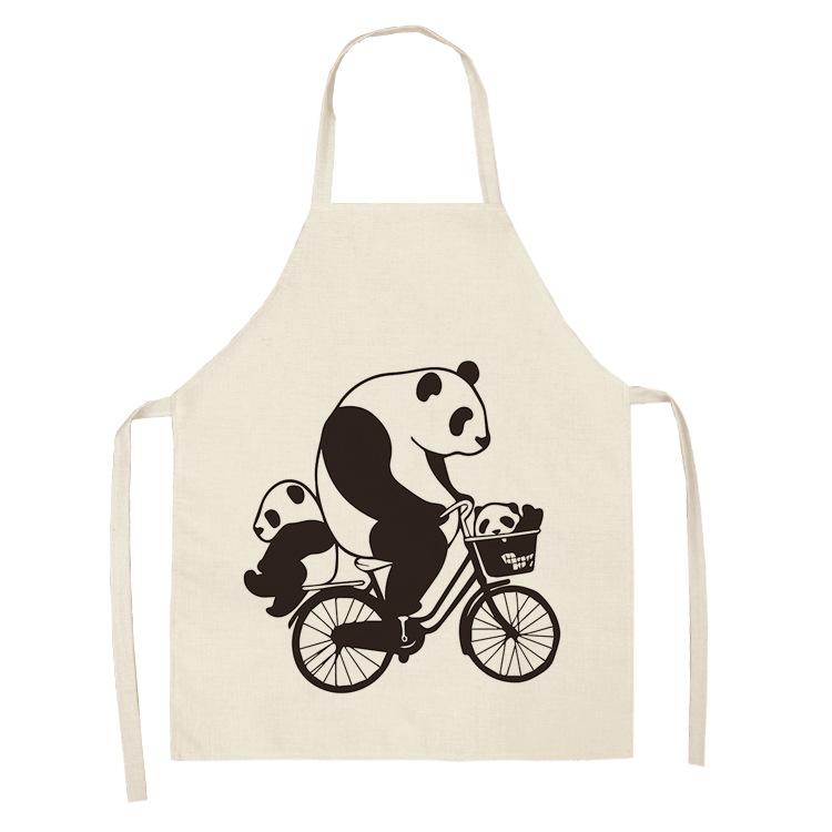 Cartoon Panda Multi-functional Linen Apron Dress Garden Children's Aprons for Woman Man Kids Pink Kitchen Baking Accessories