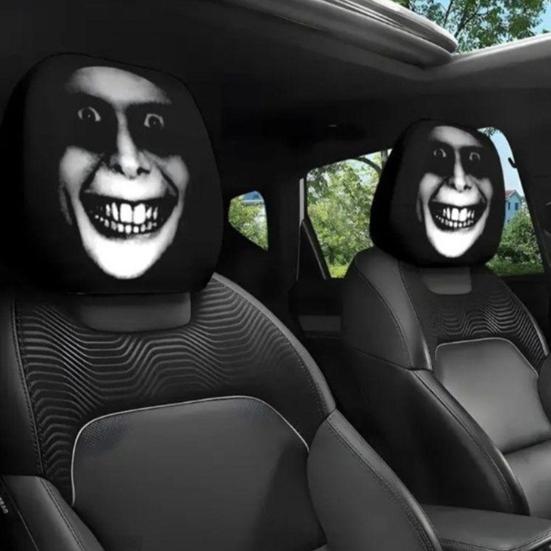 Halloween Schädel Auto Kopfstützenbezüge Gruseliger Druck Autositz Kopfstützenschutz Lustige Auto Innendekoration für die meisten Fahrzeuge