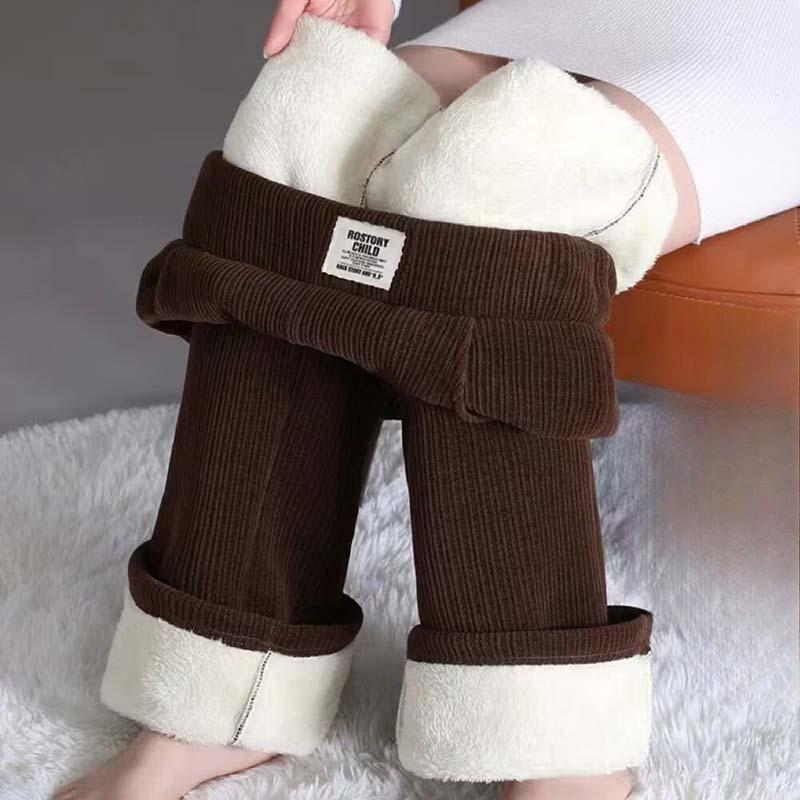 

Широкие брюки из плотной овечьей шерсти, женские прямые брюки с эластичной резинкой на талии, простой повседневный стиль, сохраняют тепло на осень и зиму XL кофейный