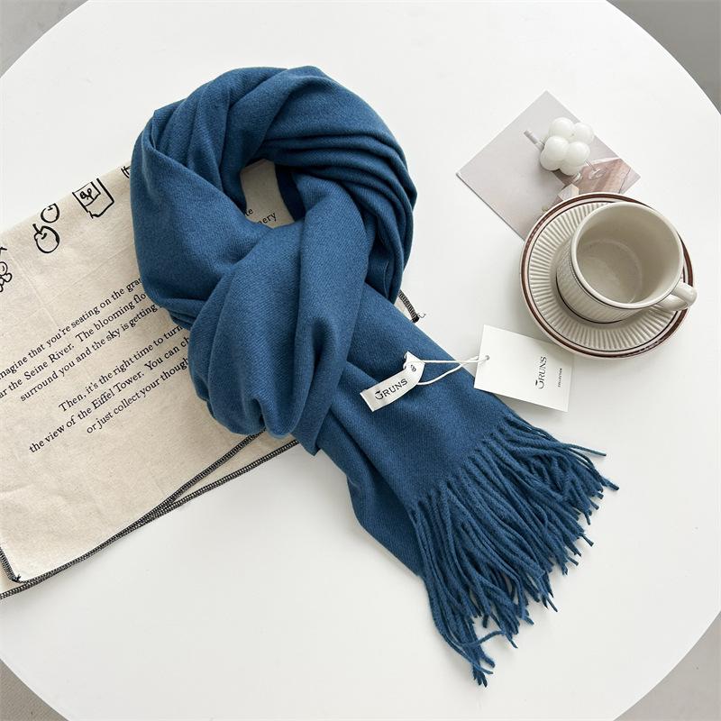 Kašmírový šátek na ruku, podzimní a zimní, jednobarevný, dámský, tlustý střapec, jednoduchý a všestranný, měkký a teplý, imitace kašmíru