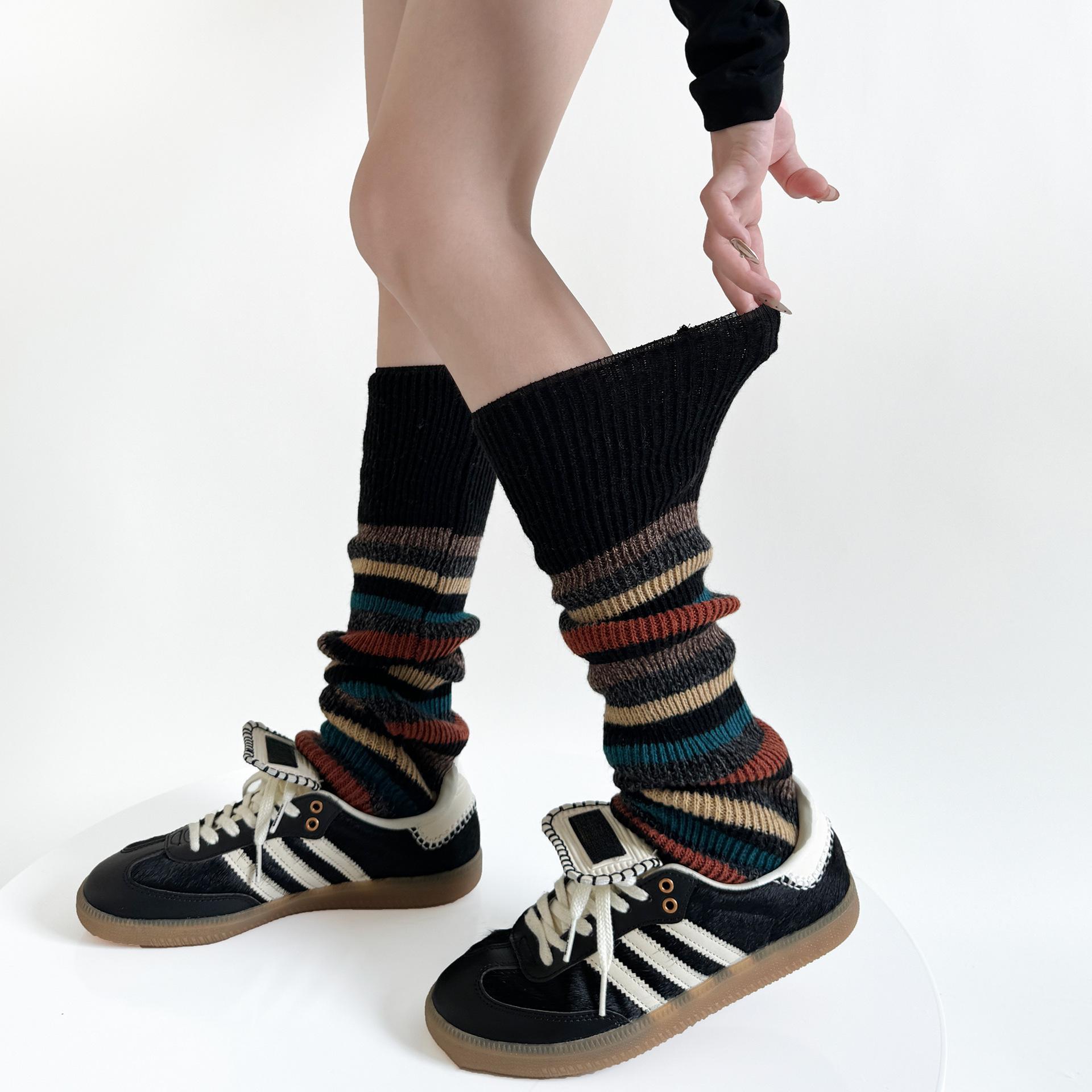 

Ретро гетры женские осенние и зимние шерстяные теплые гольфы в американском стиле JK полосатые вязаные гетры чулки