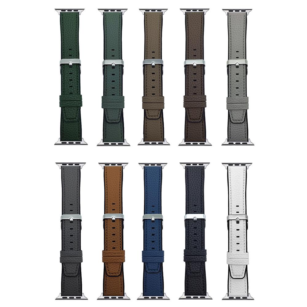 Uhrenarmband für Apple Watch Serie 10 9 8 7 SE 6 5 4 3 2 1 42mm 41mm 40mm 38mm Metallschnalle Litschi-Textur Silikonarmband