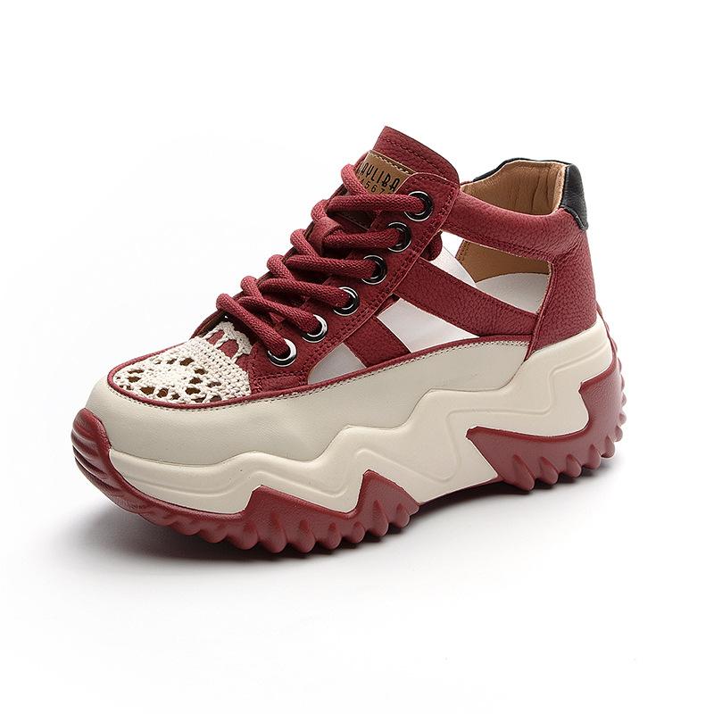 Oddychające grube podeszwy w stylu Sponge Cake białe buty sznurowane oddychające letnie styl zwiększona wodoodporność platforma damskie sandały