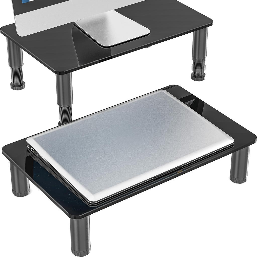 Computer Monitor Stand Riser with Height Adjustable Multimedia Desktop Stand for Flat Screen LCD LED Black 2-Pack TV, Laptop/Notebook/Xbox One,