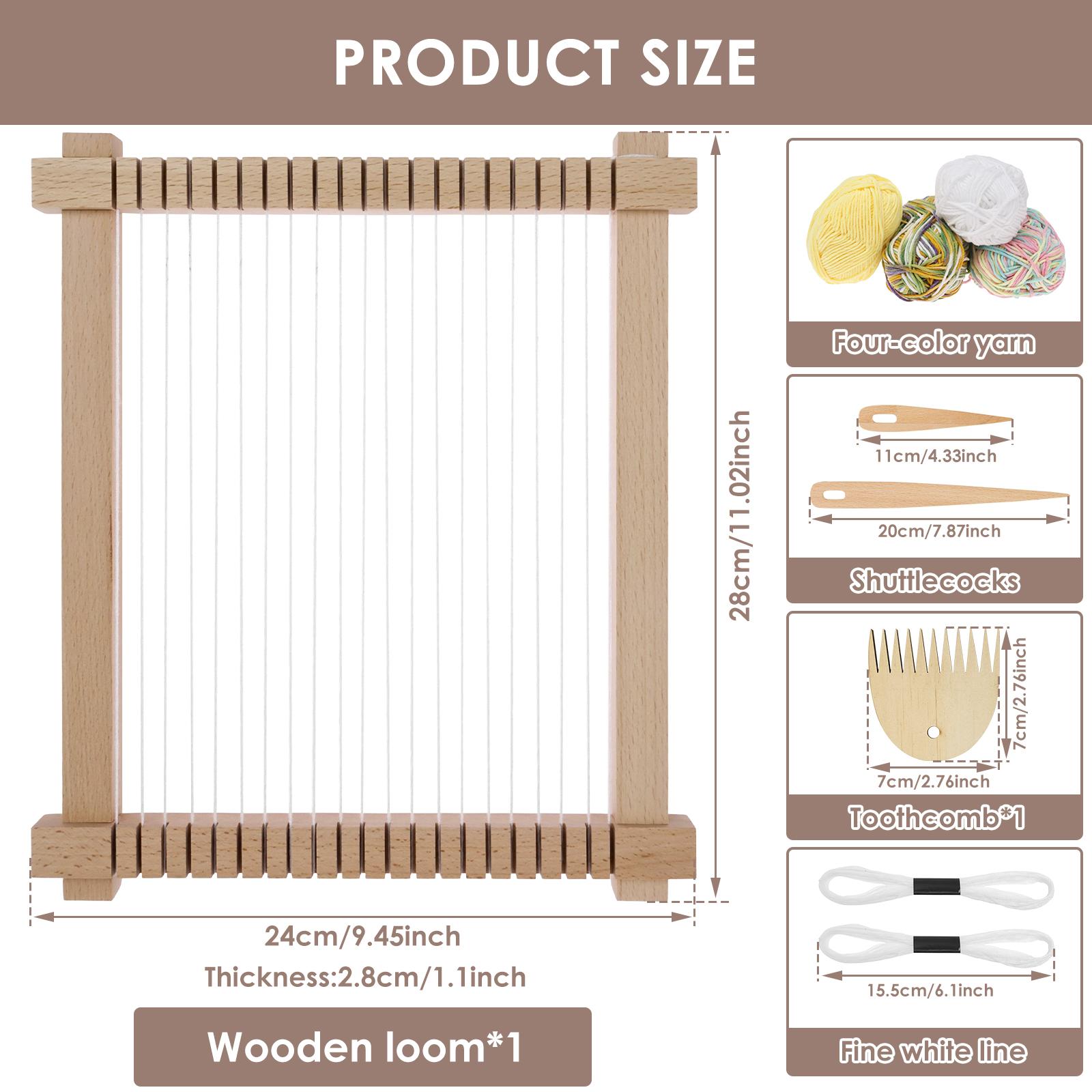 Wooden Weaving Frame Kit Funny DIY Hand Knitting Weaving Machine with Yarn Tooth Comb Shuttle Bar and Instruction for Kids