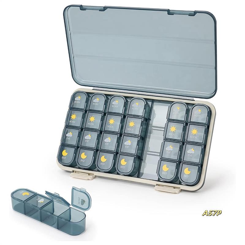 Pill Organizer 4 Times A Day Weekly Medicine Box Organizer With Separate Case Blue
