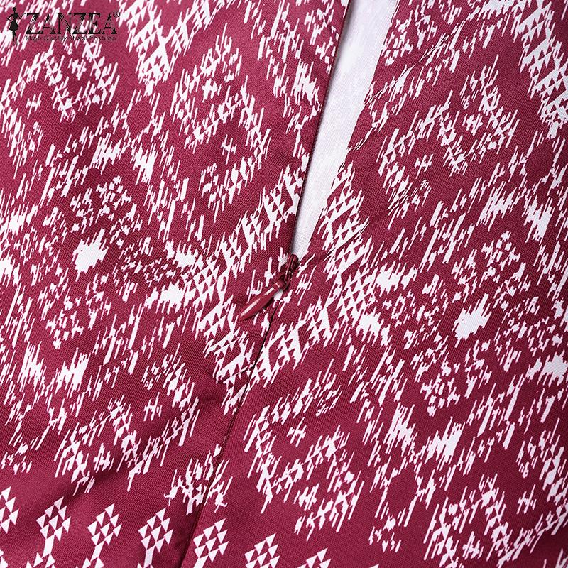 ZANZEA Ethnic Print Patchwork Casual Round Neck Short Sleeve Women Dress