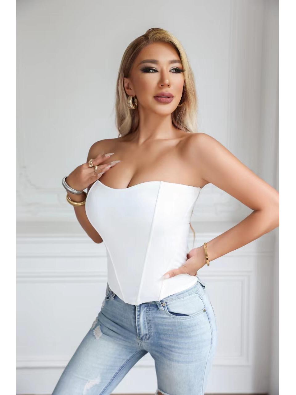 

Корсет без бретелек «Рыбий скелет» для похудения: Женский бандажный топ европейского и американского стиля со встроенной чашкой. XL белый