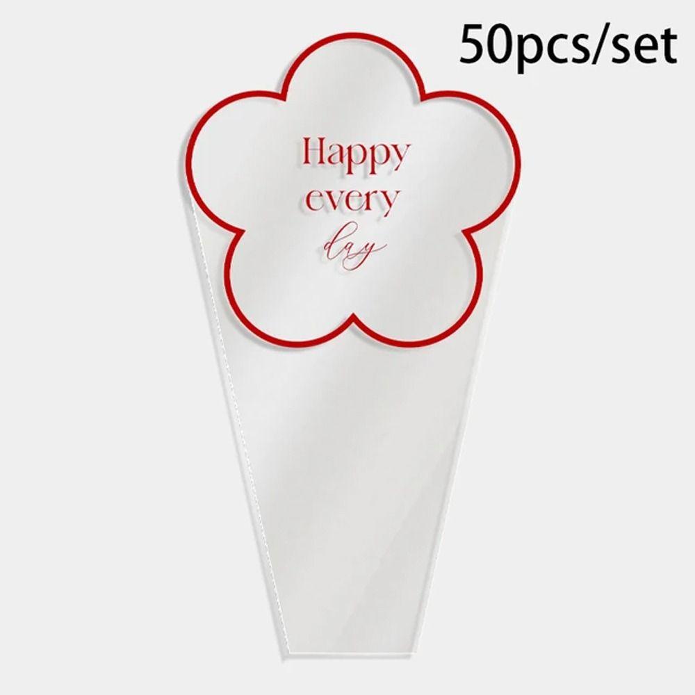50pcs Transparent Flowers Packaging Plastic Bags Portable Bouquet Wrapping Paper Florist