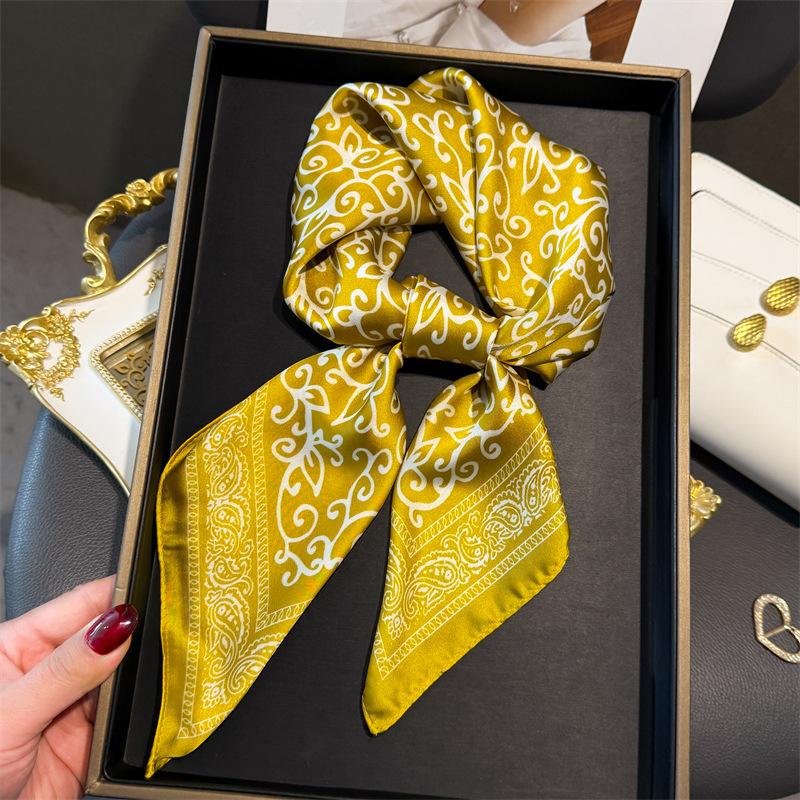 Fashion Paisley Print Shawl Square Scarf for Women Soft Satin Wraps Neckerchief Female Hair Bands Ribbon Headband Bandana