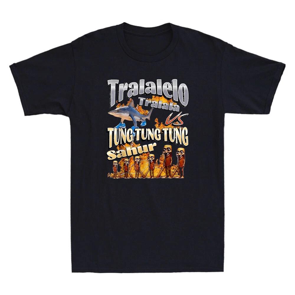 Tralalelo Tralala VS Tung Sahur Funny Italian Brainrot Cartoon Meme Mens T-Shirt XL