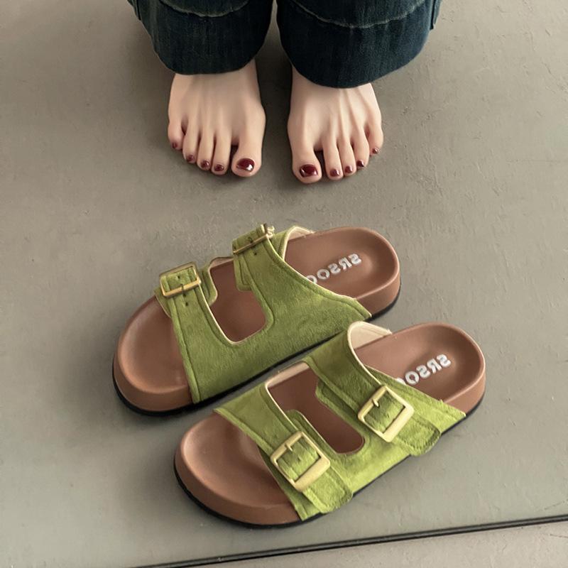 Boken slippers women's 2025 summer new flat-bottomed thick-bottomed non-slip comfortable and breathable outer wear casual soft-bottomed cool slippers