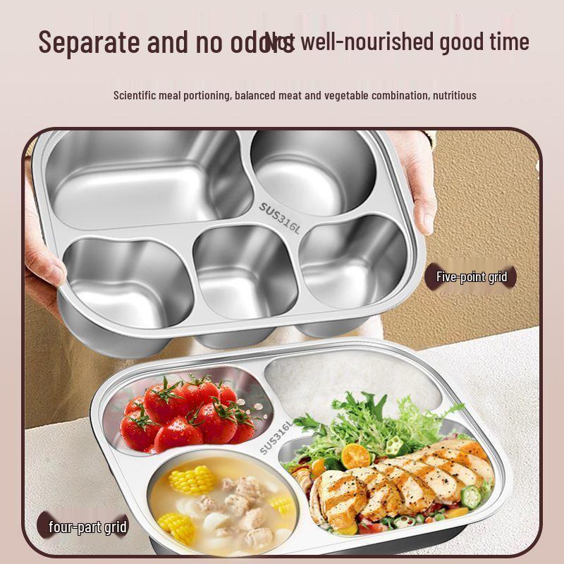 316 Stainless Steel Kids' Compartment Meal Tray for Kindergarten & Home Use