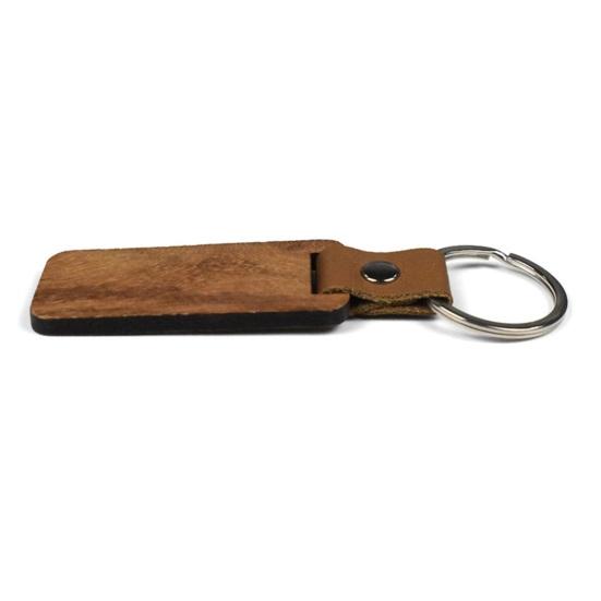 Keychain Pendant Polished Smooth Wood Key Ring with Faux Leather Wrap Lightweight Compact Design