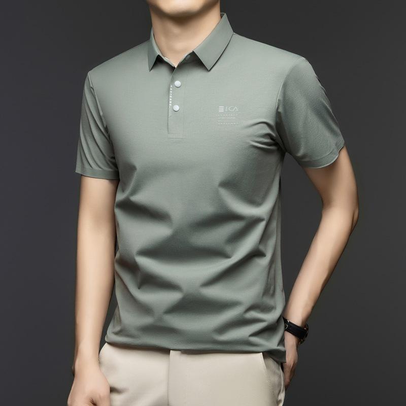 Traceless T-Shirt Business Casual Men'S Lapel Short Sleeve High Elastic Half Sleeve Bottom Polo Shirt Clothes