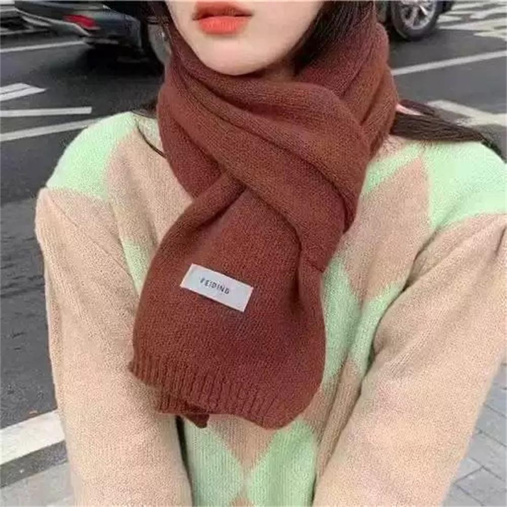 Fashion Cashmere Scarf Women Winter Knitting Shawls And Wraps Ladies Thick Neckerchief Solid Color Fleece Windproof Neck Cover