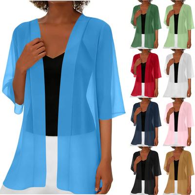 Women's Chiffon Short Cardigan Lightweight Open Front Cover Up Sun Protection Shawl Casual Outerwear