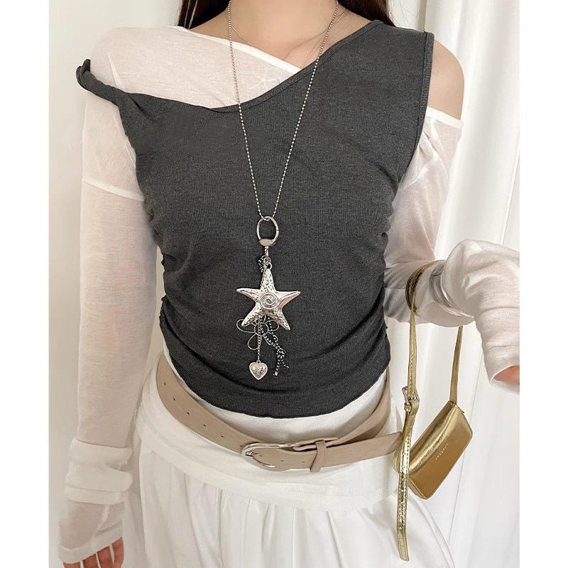 Silver star flower pendant necklace niche light luxury fashion simple versatile high sense temperament personalized necklace women