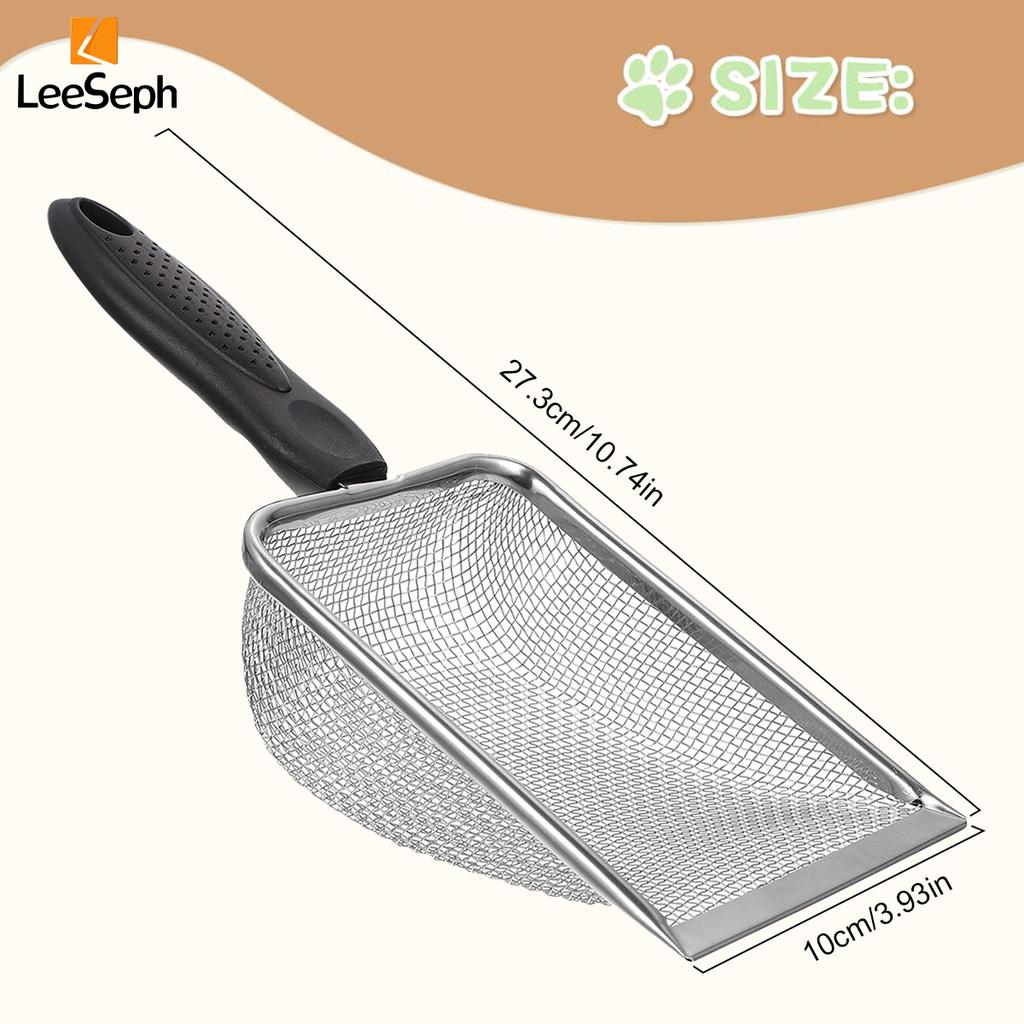 Cat Litter Scoop, Stainless Steel Mesh Litter Shovel, Litter Cleaner Corner Shovel, Fine Mesh Reptile Litter Cleaner Scooper