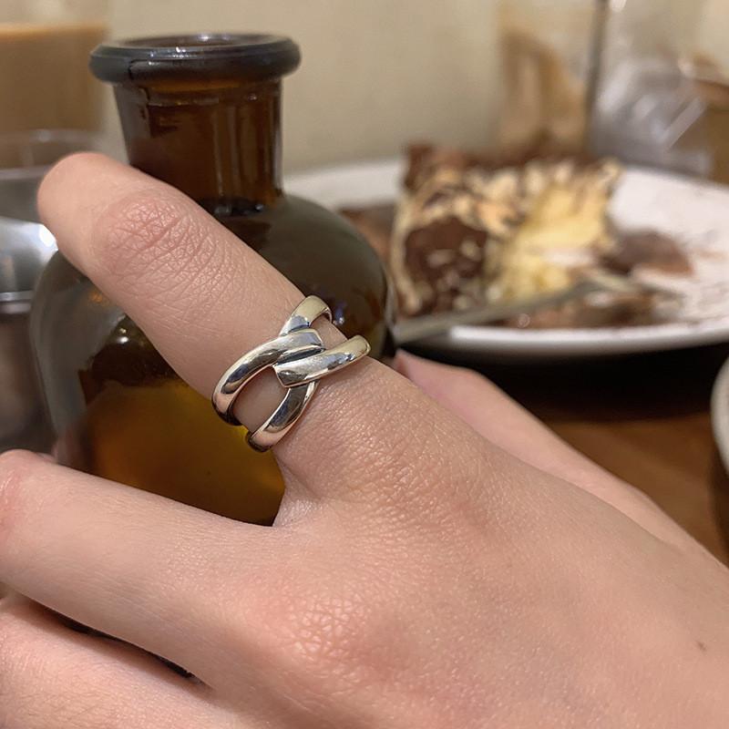 Silver Trendy 925 Korean Minimalist Adjustable Ring With Cross Knot Design For Women