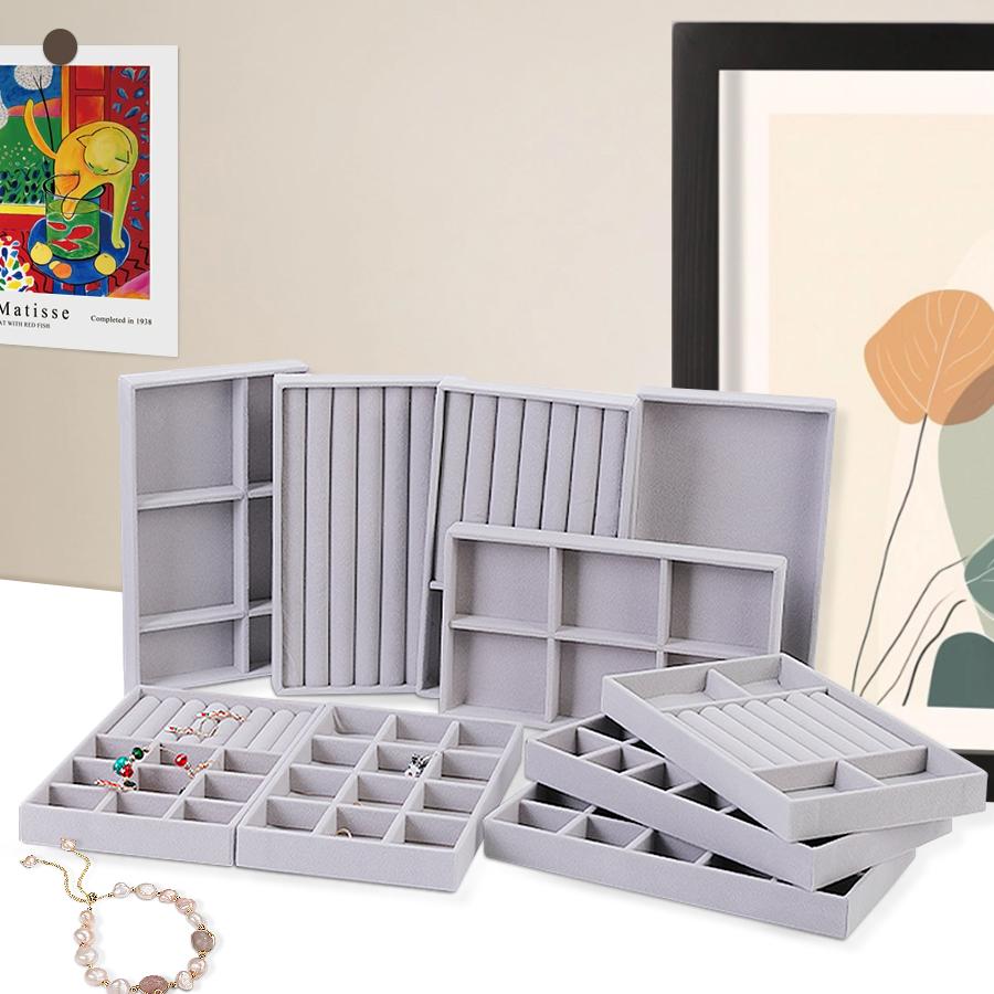 1 Set, (including 4PCS) Flocking Jewelry Box Jewelry Tray