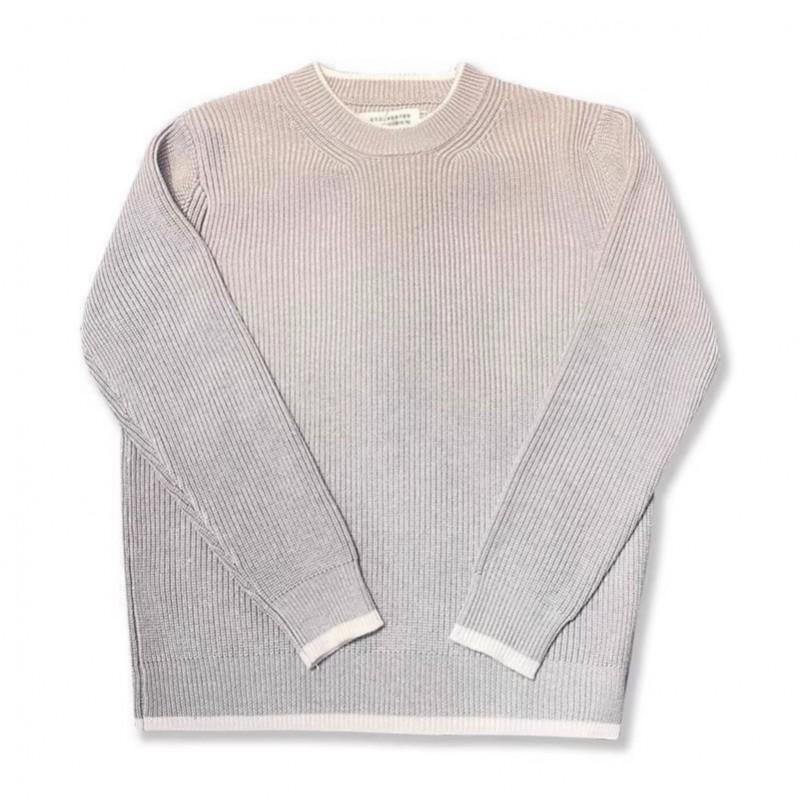 Mens Oversized Thick Knit Sweater Round Neck Long Sleeve Street Style Light Gray Winter