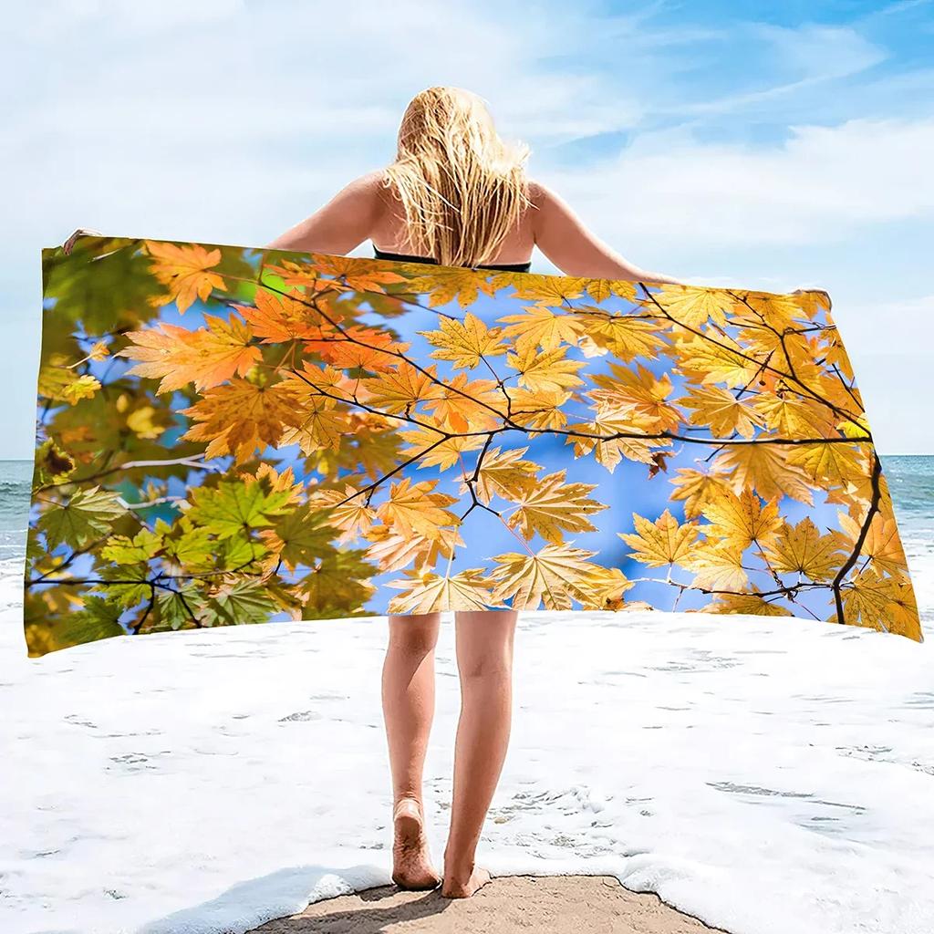 Microfiber Beach Towel,Absorbent Fall Bath Towel Oversized,Quick Dry Maple Leaf Beach Towel for Adult,Sand Free Swim Beach Towel