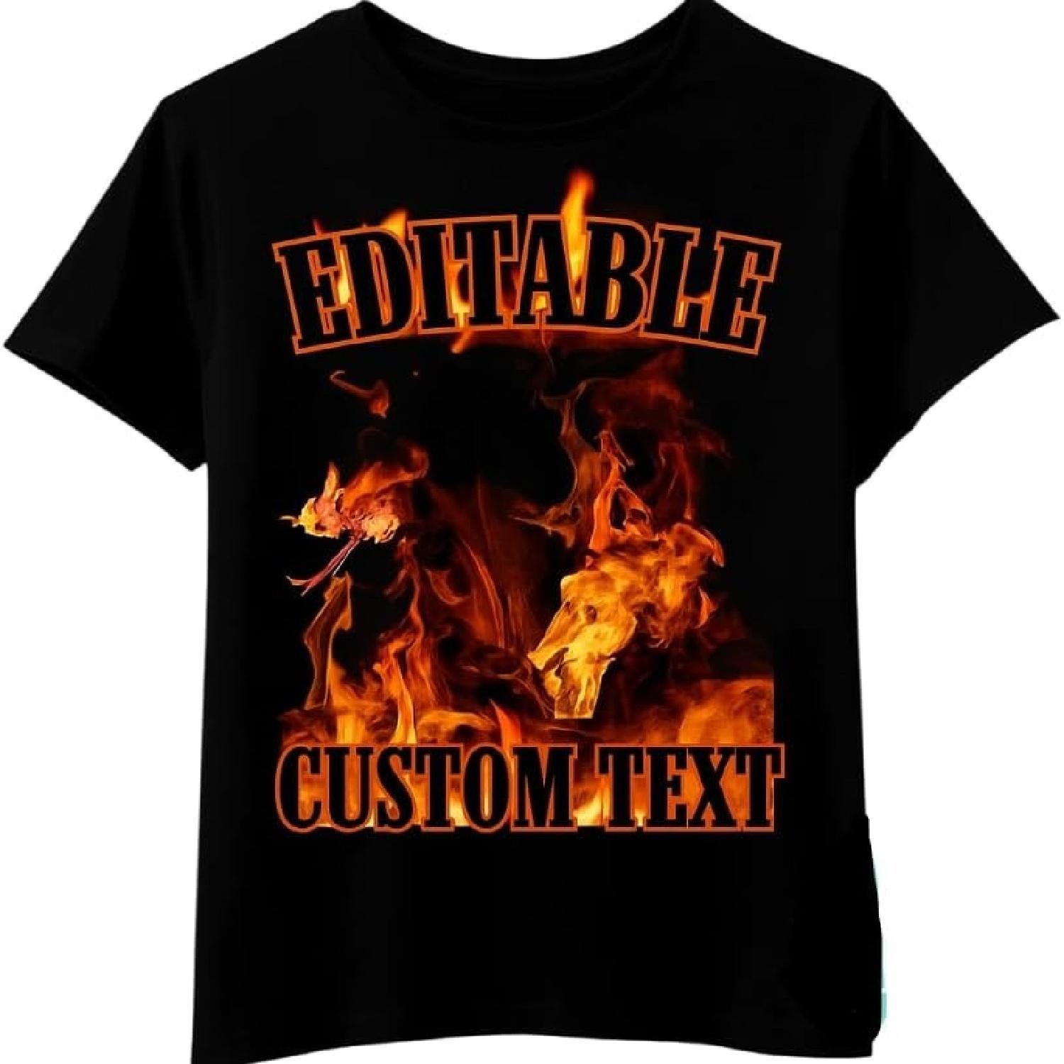 

PrintPrime Bootleg Rap Tee Flames Template, Fire Custom Photo Birthday Concert Shirt, 90s Hot Design XXXXXL чорний