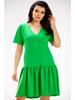 Oversized, Loose Dress with Short Sleeves and a V-neck, Green S/M