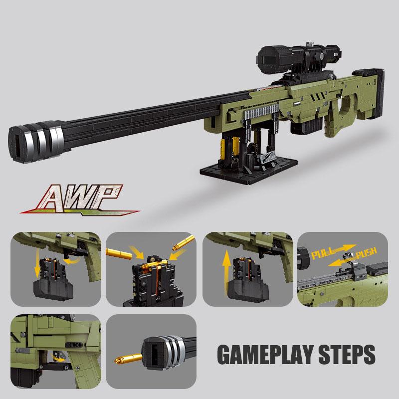 Military Series 2395pcs AWM Sniper Rifle Weapon Building Blocks MOC Modern Gun Bricks Toys For Children Boys Gifts