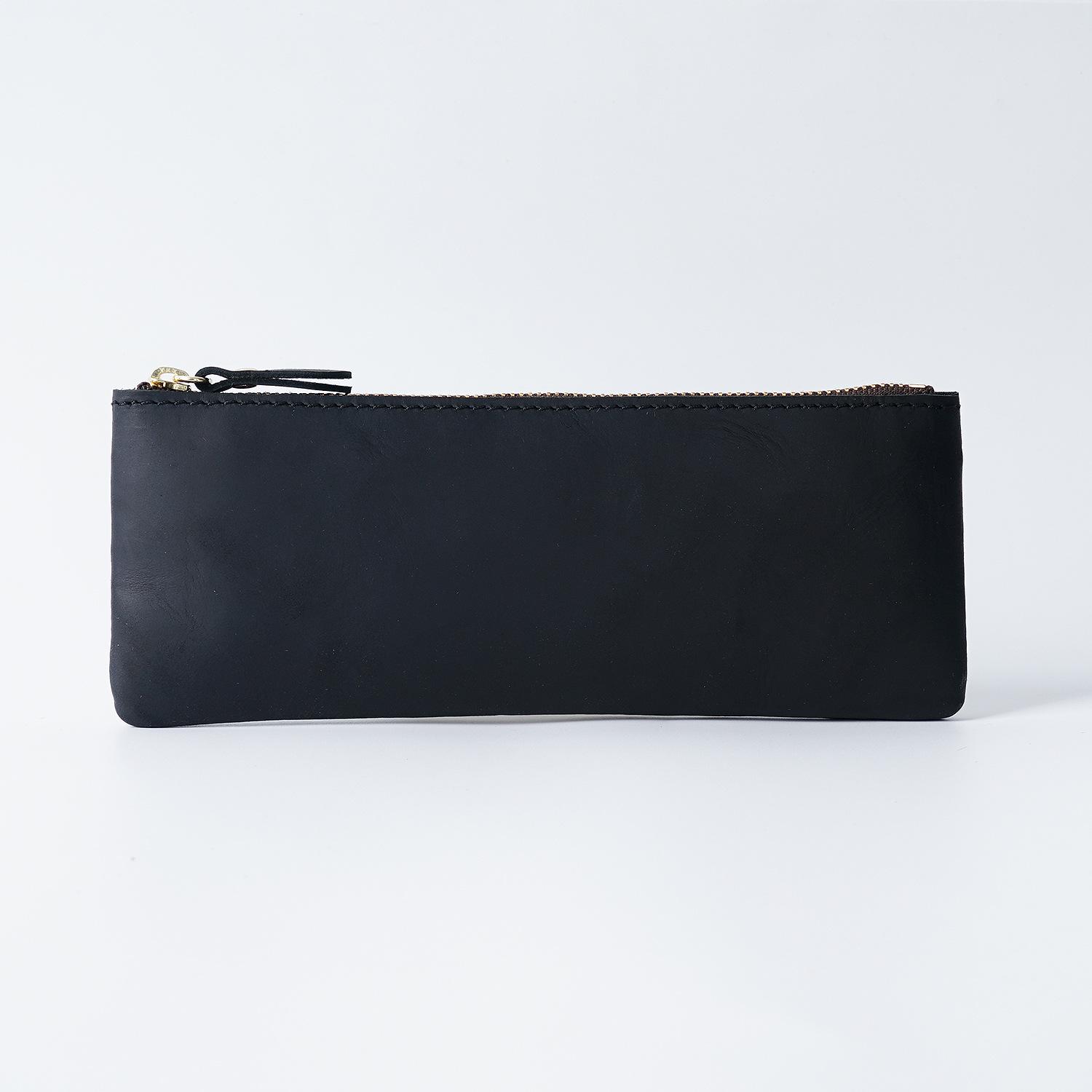Custom Genuine Leather Fashion Durable Concise Zipper Pen Case Kids Large Capacity Pencil Storage Top Layer Cowhide Pen Box чёрный