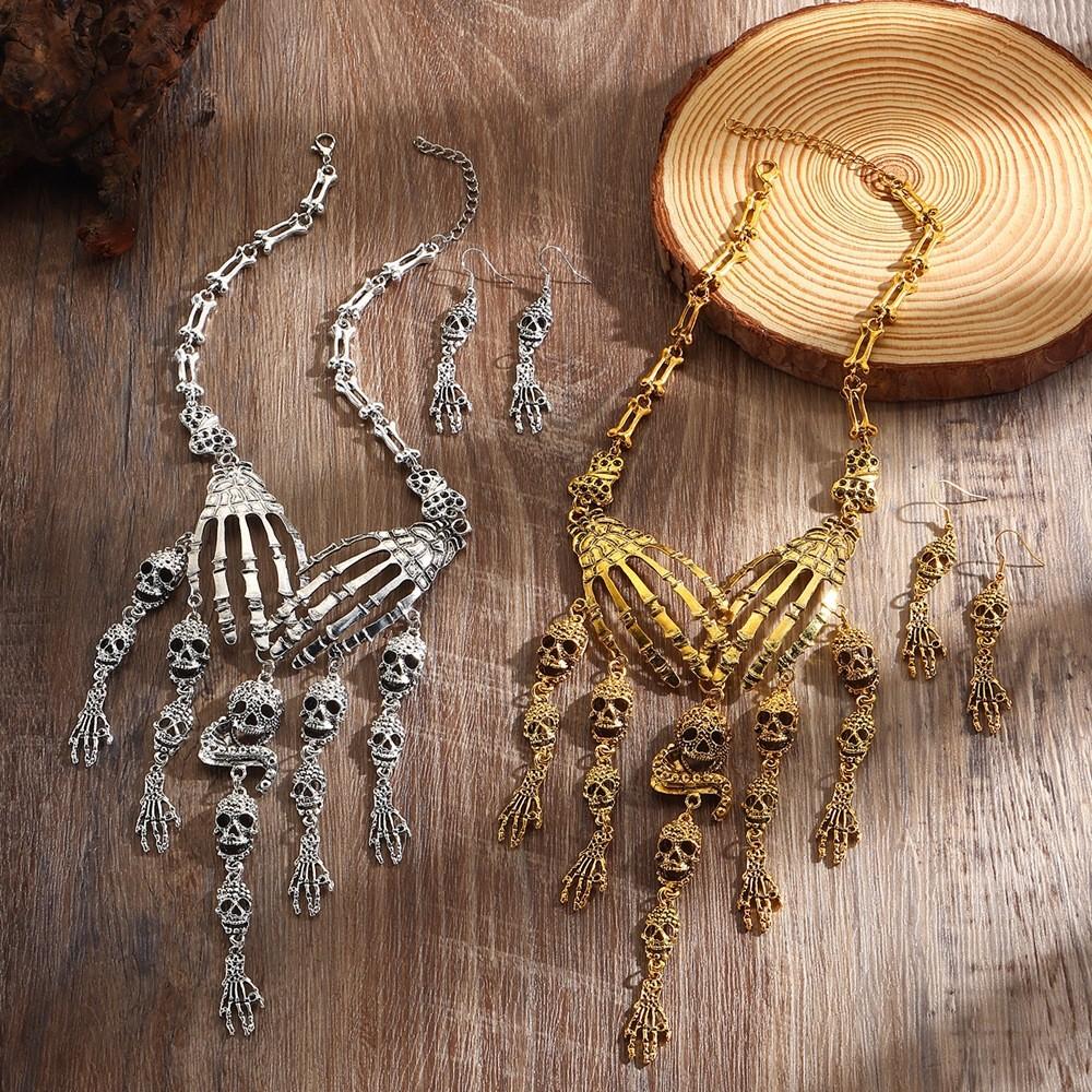 Vintage Skull Gothic Jewelry Set With Alloy Chain And Tassel For Cosplay And Events Costume