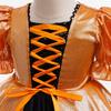 Girls' Halloween Witch Party Dress with Orange Patchwork Mesh Puff Skirt and Short Sleeves