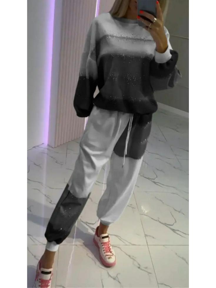 European & American Women's Casual Sprinkle Stripe Top & Drawstring Pants Set - 2025 Collection