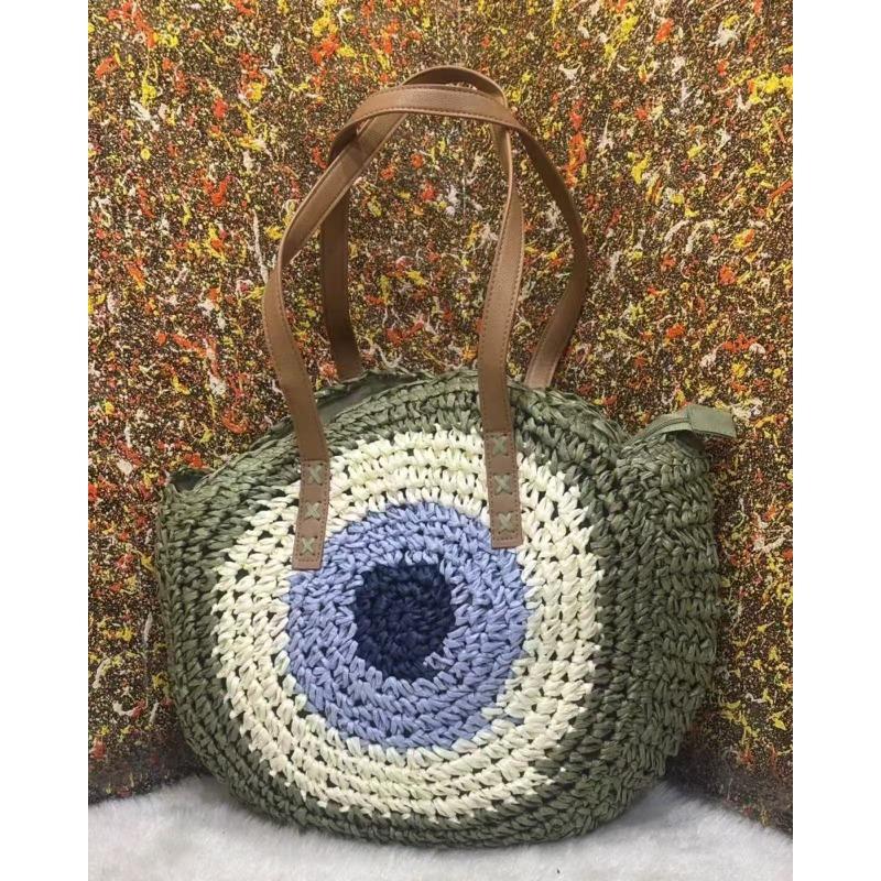 Single Shoulder Round Straw Bag Straw Bag New Hand-woven Bag Women's Large-capacity Casual Women's Bag Vacation Beach Bag