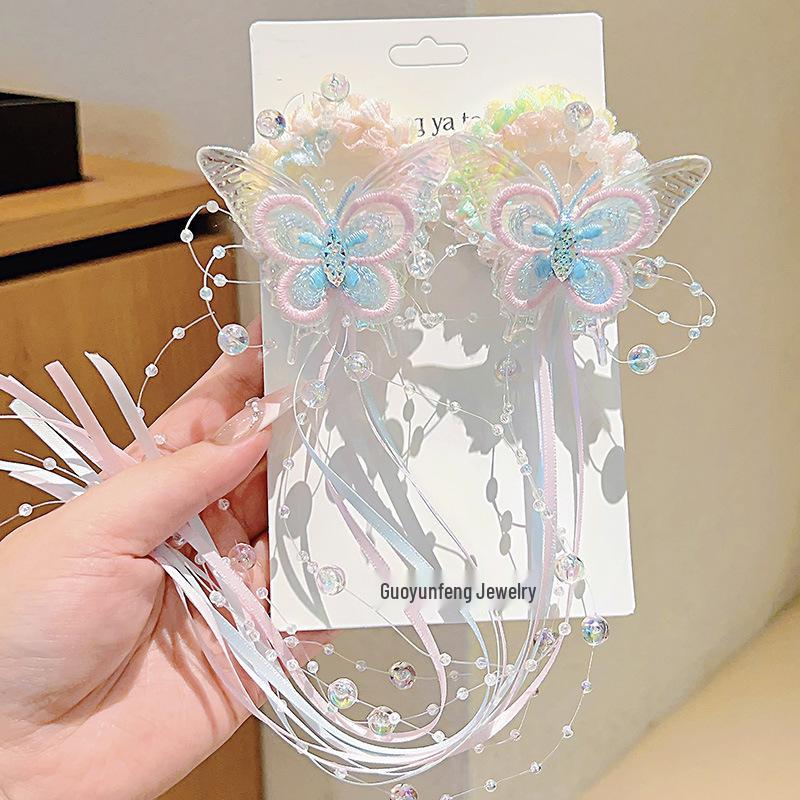 Girls' Hanfu Hair Ties - Sweet Ancient Style with Flower, Butterfly, and Tassel Ribbon Accents