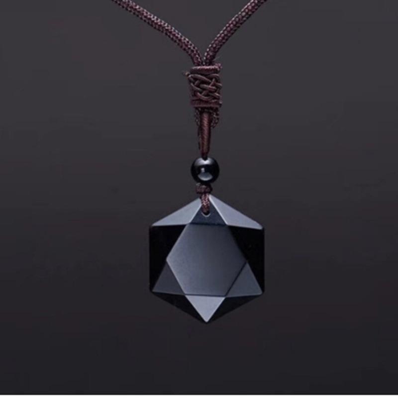 Black Obsidian Hexagram Pendant Necklace For Protection Natural Crystal Lucky Stone Star Amulet Fashion Jewelry For Men Women
