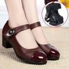New Women Classic Light Weight Round Toe Black Pu Leather Square Heel Pumps for Office Lady Shoes High Heel Pumps