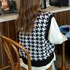 Early Autumn Korean Version New Loose Bird Checker V-Neck Sleeveless Vest Knit Tank Top Pullover Sweater Women's Wear