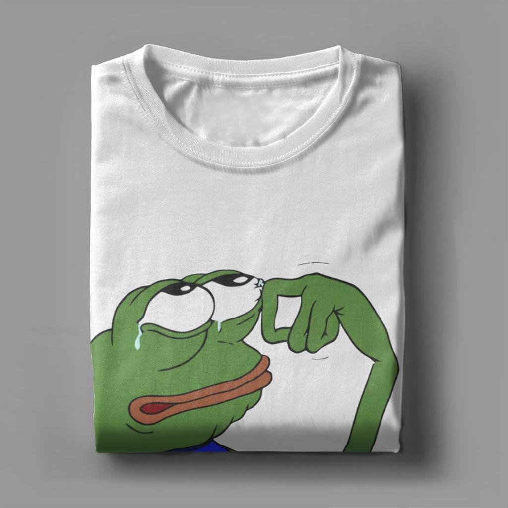 P-Pepe Frog Sad Men's T Shirts Funny Meme Novelty Tees Short Sleeve Crew Neck T-Shirt Pure Cotton Original Clothes